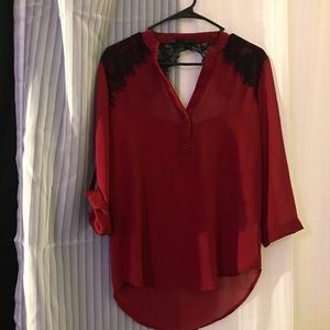 Thin dark red with black lace blouse